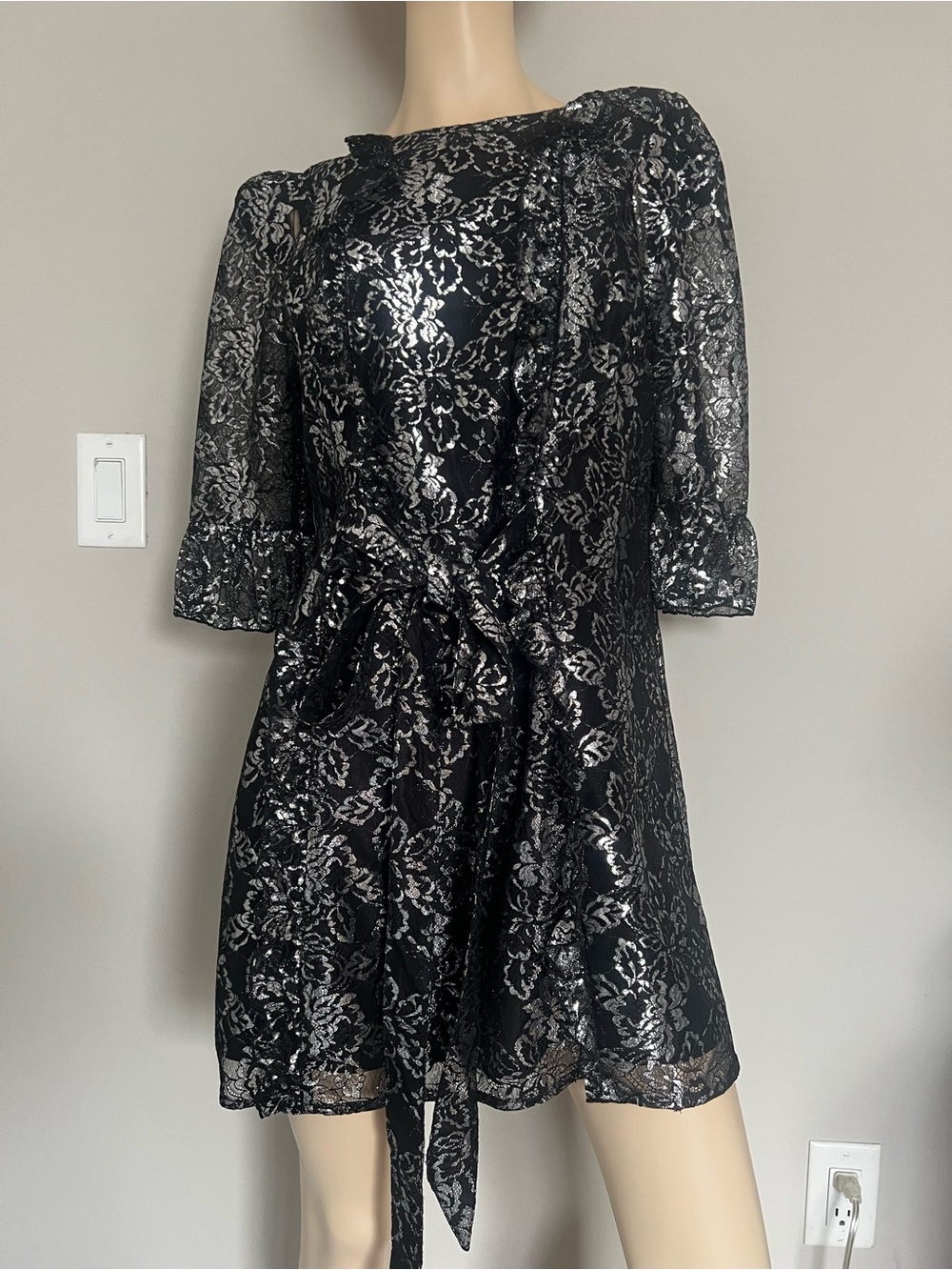 Vampire’s Wife X H&M Black Lace Fit-and-Flare Dress with Tie Waist, size L